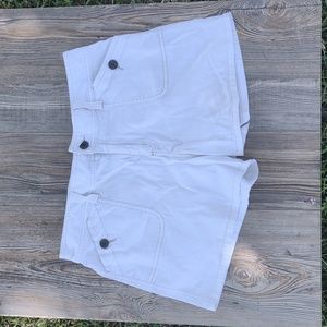 Stretch White Ribbed Button Pocket Shorts